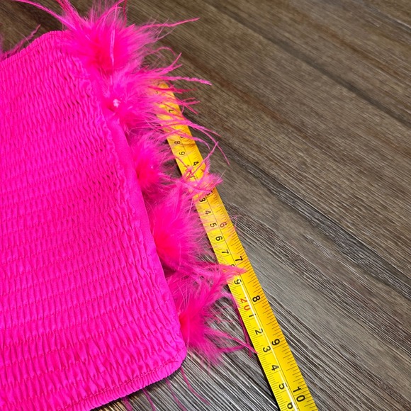 Nasty Gal Bright Pink Feather Trim Smocked Tube Crop Top Festival Party Women 18 - Picture 5 of 9